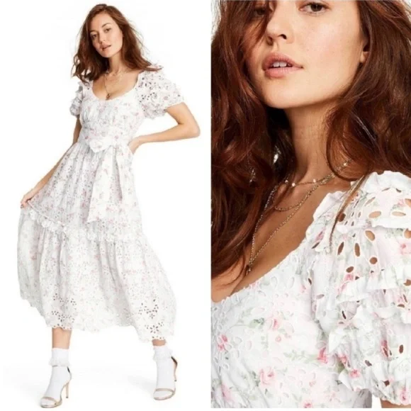 🎀 LoveShackFancy Clementine Floral Eyelet Ruffle Tiered Midi Dress 16 XL - Picture 1 of 16